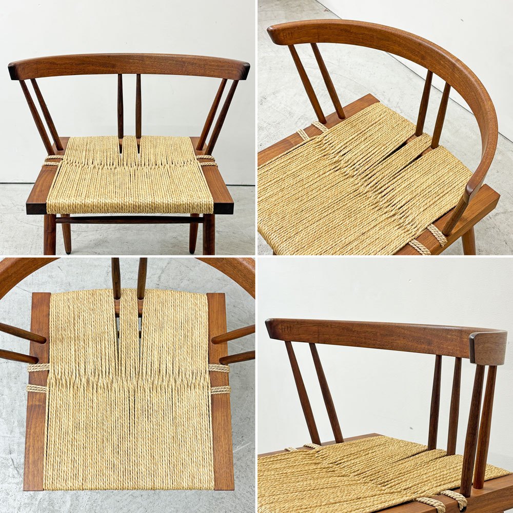 桜製作所 グラスシートチェア GRASS SEATED CHAIR  アームチェア ウォールナット無垢材 い草 ジョージ・ナカシマ George Nakashima 焼印有 ●