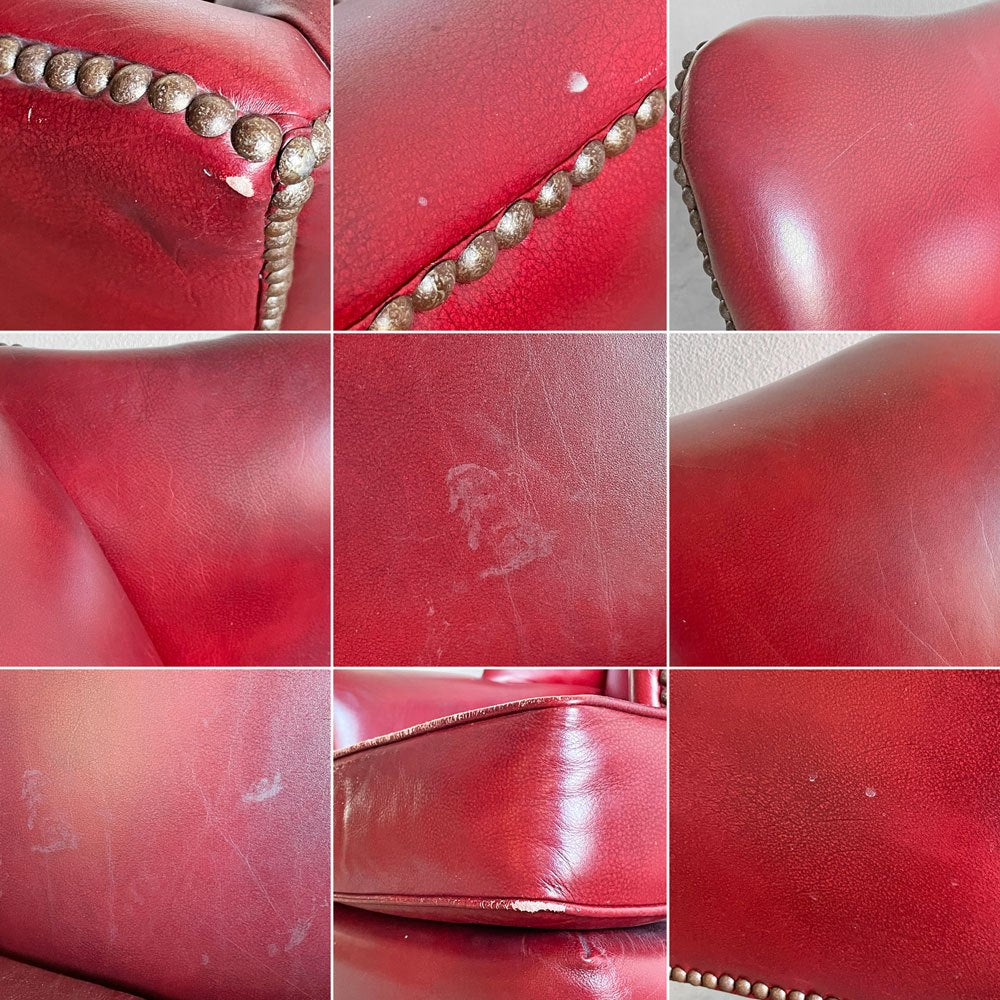 ポッタリーバーン Pottery Barn ウイングバックソファ 1人掛け ラウンジチェア 本革 ワインレッド USビンテージ 〓