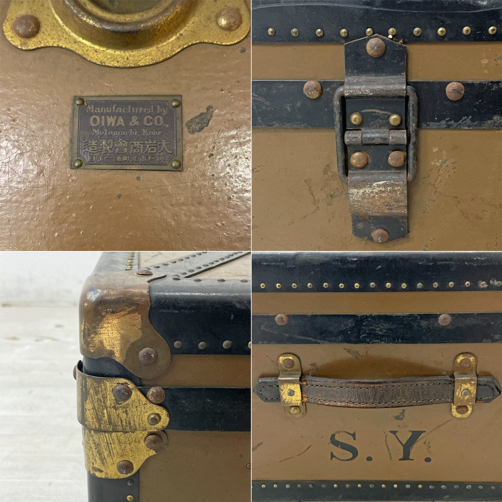 ジャパンビンテージ Japan Vintage トランクケース スタッズ レザーハンドル W79.5 鍵欠品 ●