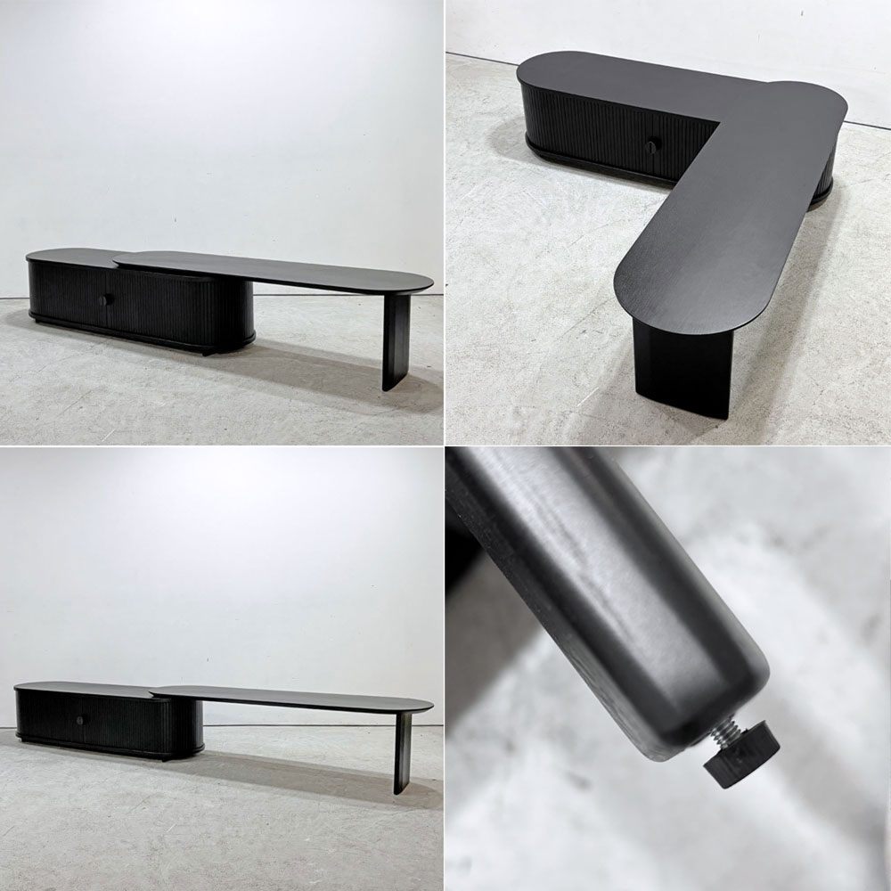 ノーウェアライクホーム NOWHERE LIKE HOME リンダ LINDA テレビボード ローボード w150～246cm オーク材 蛇腹扉 スチール ブラック 関家具 参考価格￥155,100-  展示品  ●