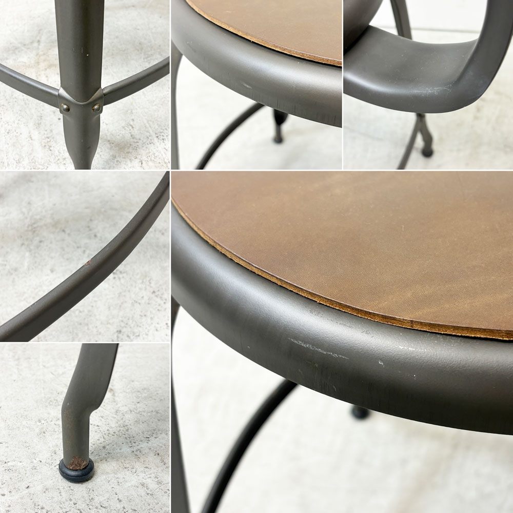 フェールトラヴァイユ FER TRAVAIL ニコルチェア NICOLLE Chair SH45cm ダイニングチェア スチール マットクリア仕上げ 別注モデル レザーパッド付 ブラウン インダストリアル フランス ●