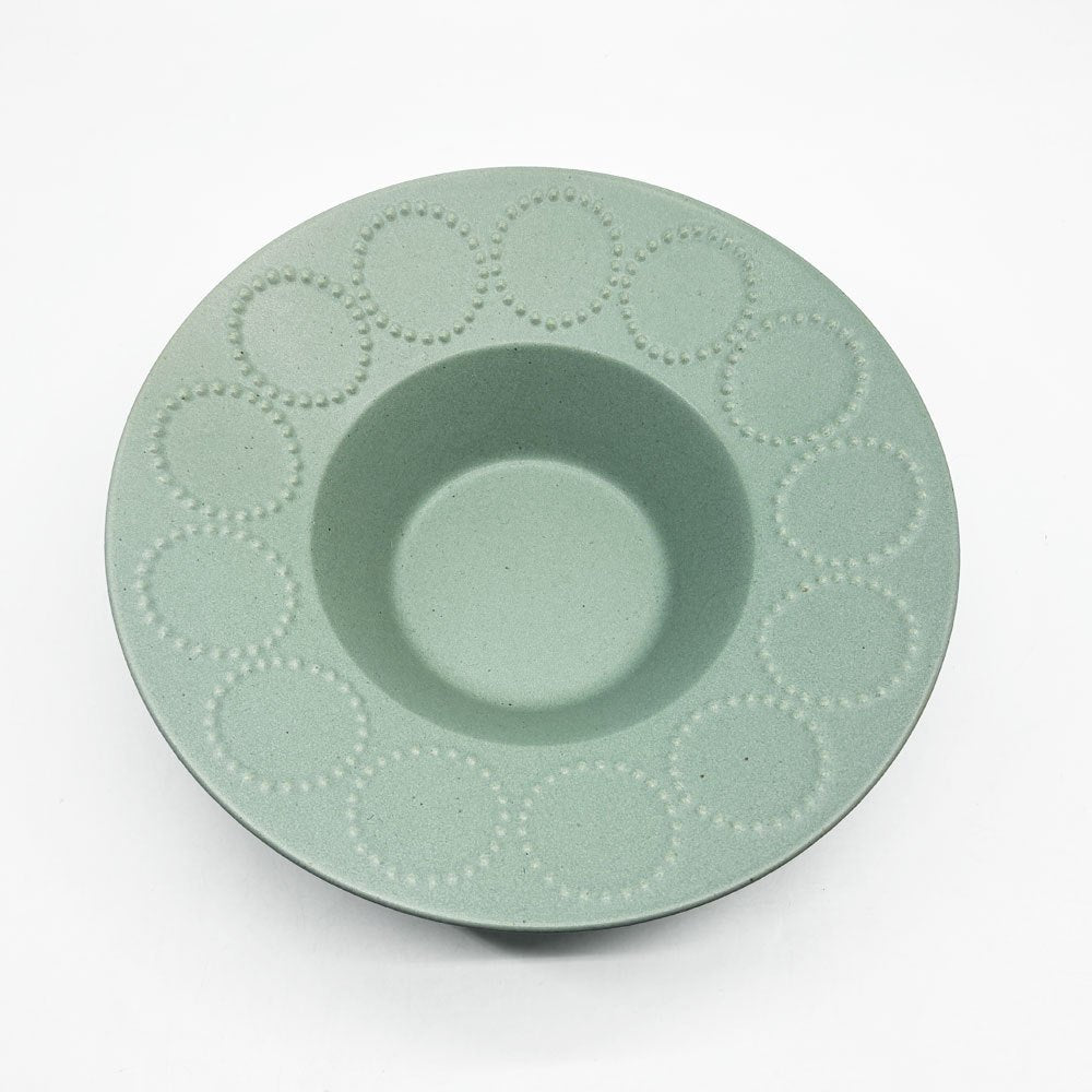 ミナペルホネン mina perhonen タンバリン グリーン 深皿 陶器 ハンドメイド ●