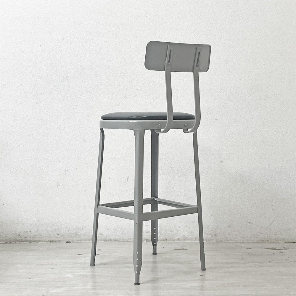 リオン LYON ファクトリー チェア FACTORY CHAIR カウンターチェア グレー バックレスト クッション PVCレザー 座面高69cm パシフィックファニチャーサービス P.F.S取り扱い D ●