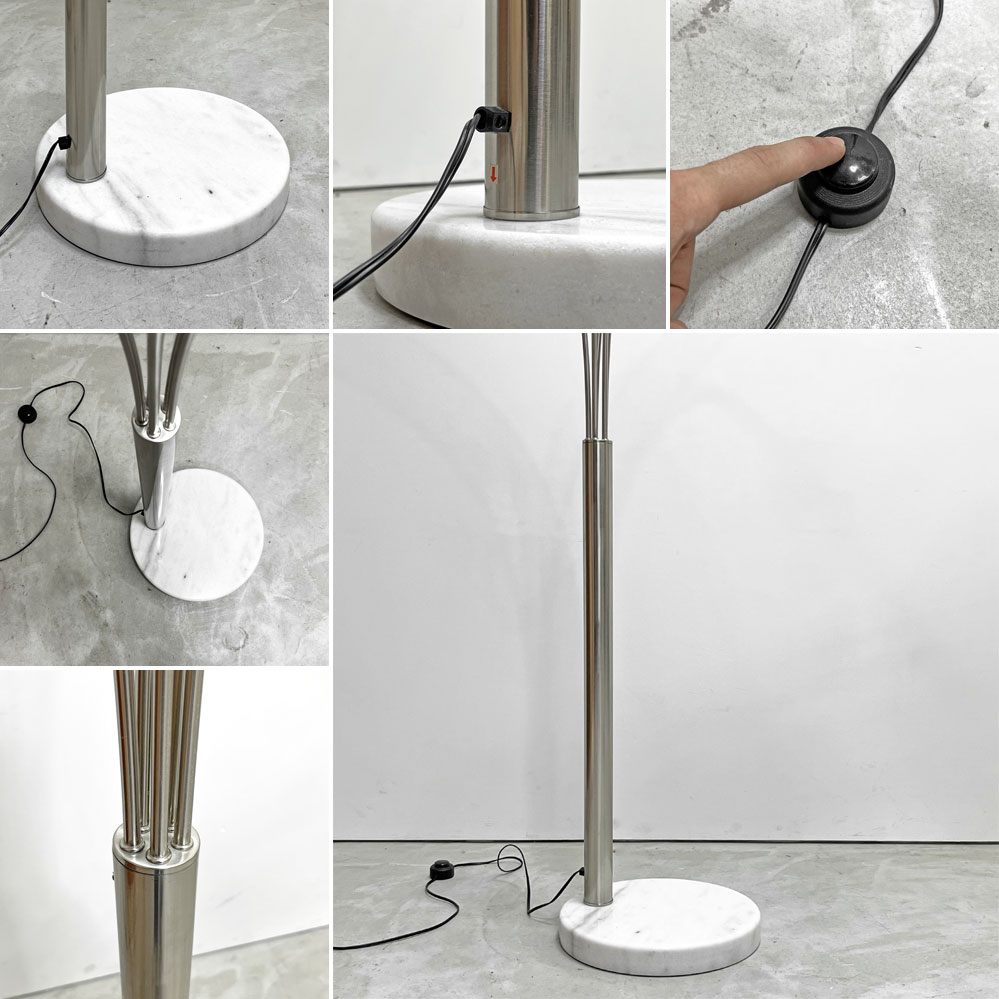 ミッドセンチュリーモダンデザイン Mid century modern フロアライト アーチ型 5灯 ステンレス 大理石ベース ●