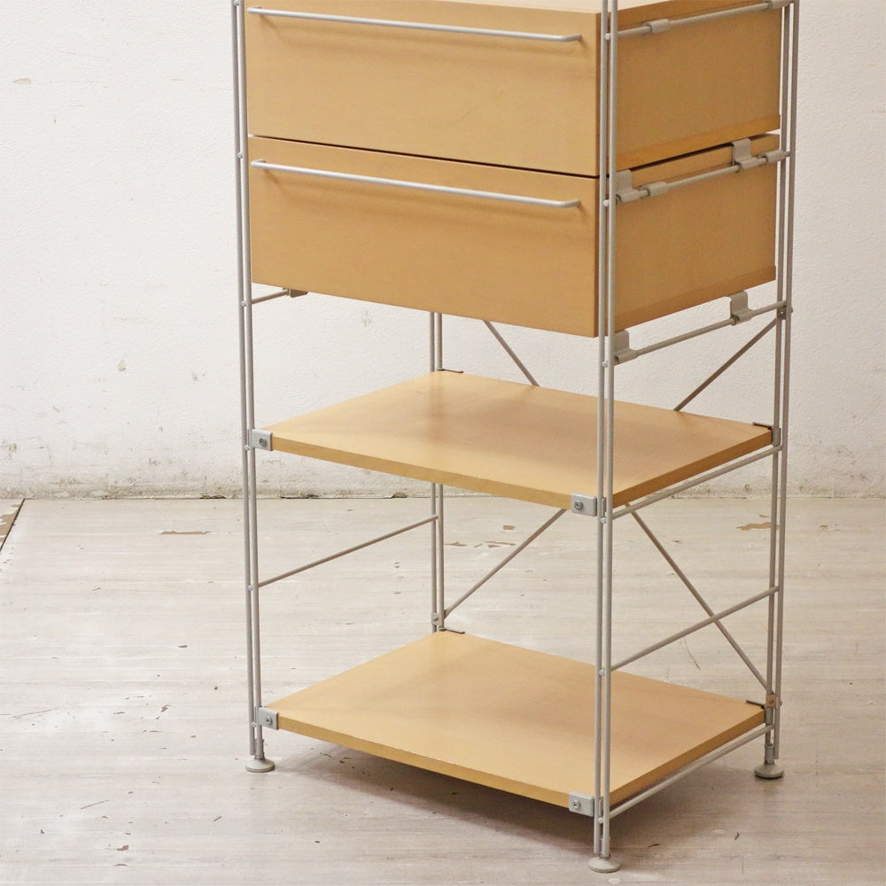 無印良品 MUJI スチールユニットシェルフ メープル 5段 引出しユニット付き W58 H175cm ●