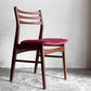 北欧ビンテージ Scandinabian Vintage チーク材 ダイニングチェア ラダーバック レッド系 ストライプ柄 北欧家具 A ■