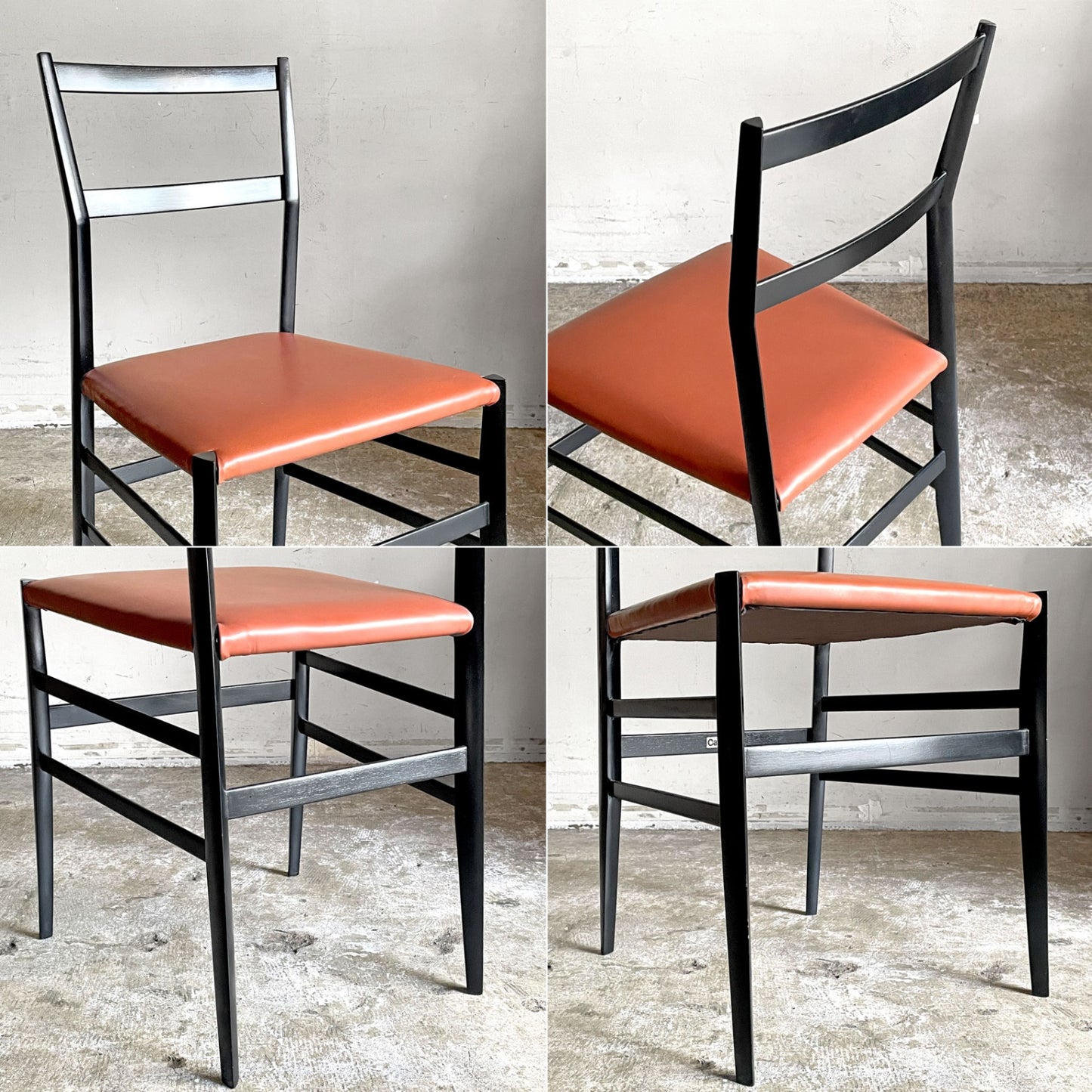 カッシーナ Cassina 699 スーパーレジェーラ SUPERLEGGERA チェア ダイニングチェア ブラックカラー アッシュ材 レザーシート ジオ・ポンティ ■