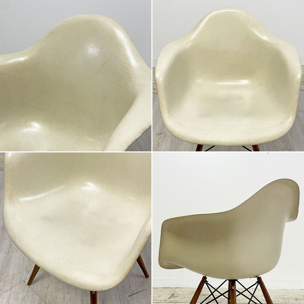 ハーマンミラー Herman Miller アームシェルチェア セカンド 2nd ビンテージ FRP ダヴェルベース パーチメント イームズ ミッドセンチュリー ●
