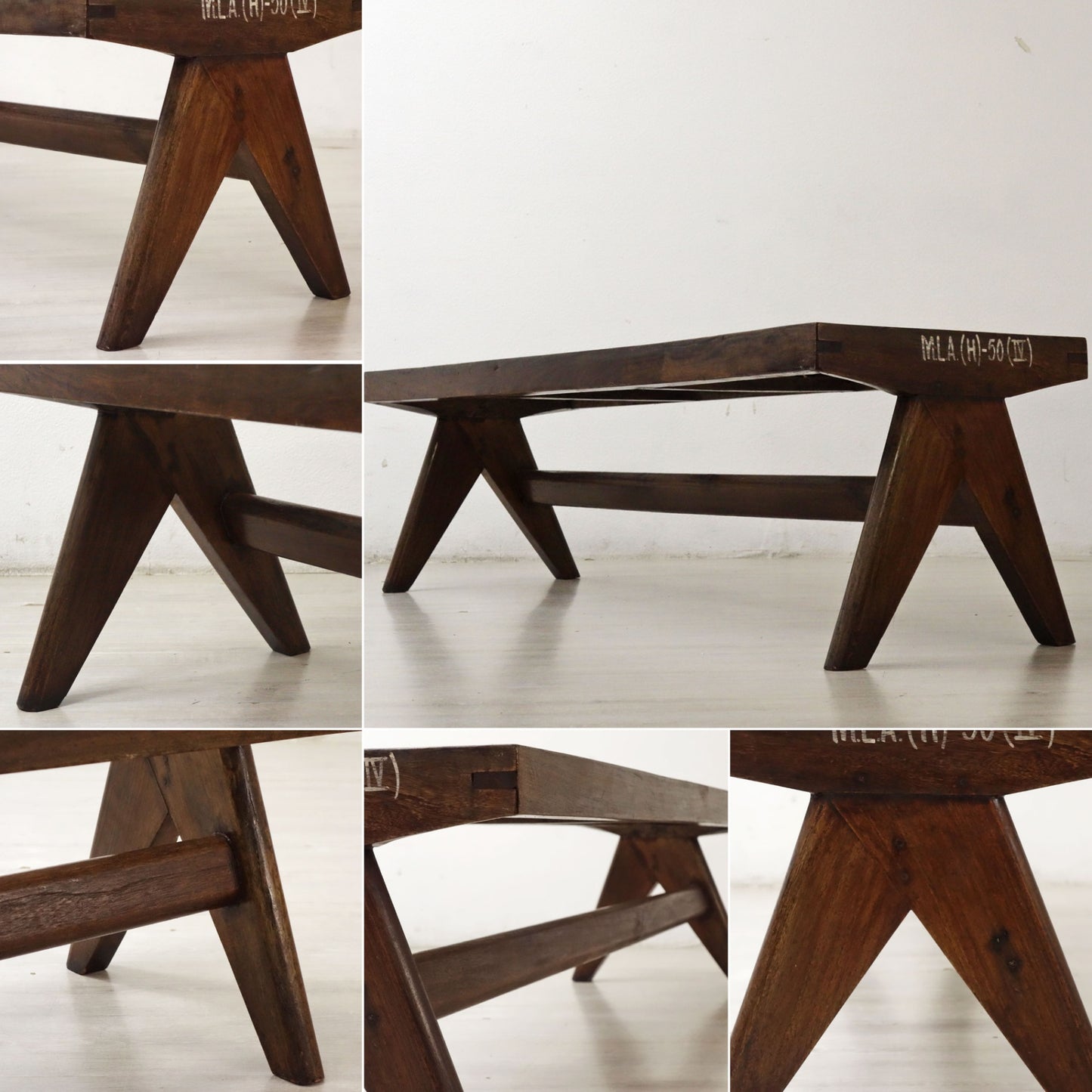 ピエールジャンヌレ Pierre Jeanneret ケーンベンチ Caned Bench チーク無垢材 チャンディーガル レター有り M.L.A.(H)-50(Ⅳ) 1960‘s ビンテージ ●