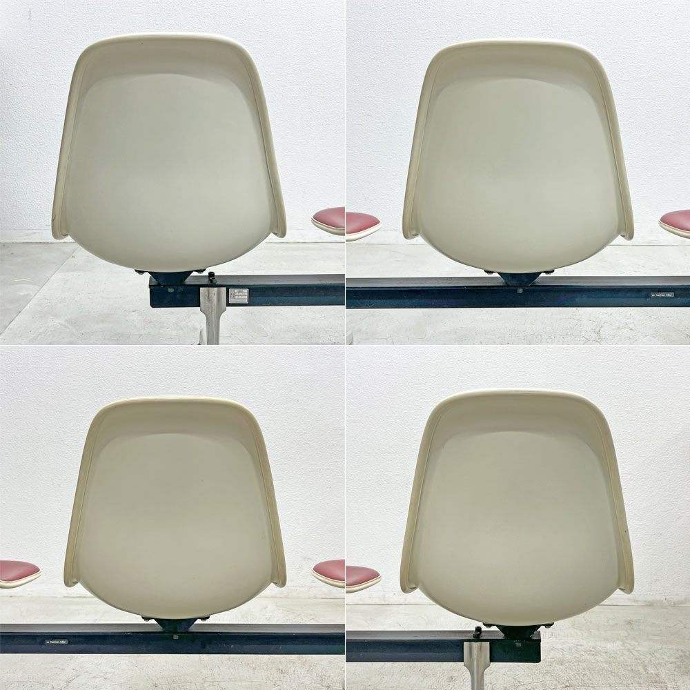 ハーマンミラー Herman Miller ビンテージ エアポートベンチ タンデムシート 4連 サイドシェル 3rd PVCレザー FRP イームズ 希少 〓