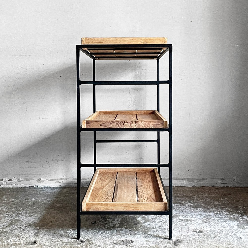 イデー IDEE ジャティ トゥア シェルフ JATI TUA SHELF M オープンシェルフ 3段 オールドチーク無垢材 ブラックスチールフレーム W76cm インダストリアル 定価￥119,900- ■