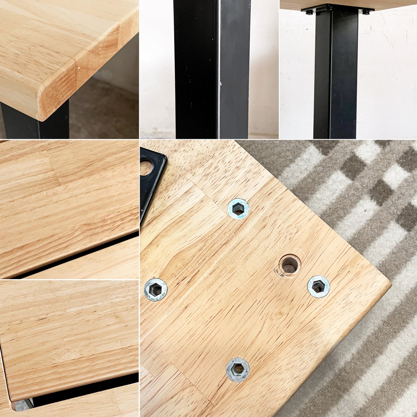 かなでもの KANADEMONO ザ・テーブル THE TABLE デスク ラバーウッド無垢材 W150xD70cm スチール スクエアバーレッグ シンプルトレイ付き ブラック B ■
