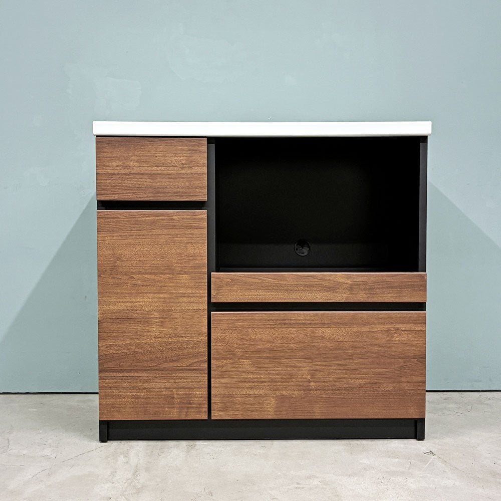 ベルメゾン Belle Maison キッチンボード W88cm ウォールナット調 レンジボード キッチン収納 モダンデザイン キッチンキャビネット 美品 ◎