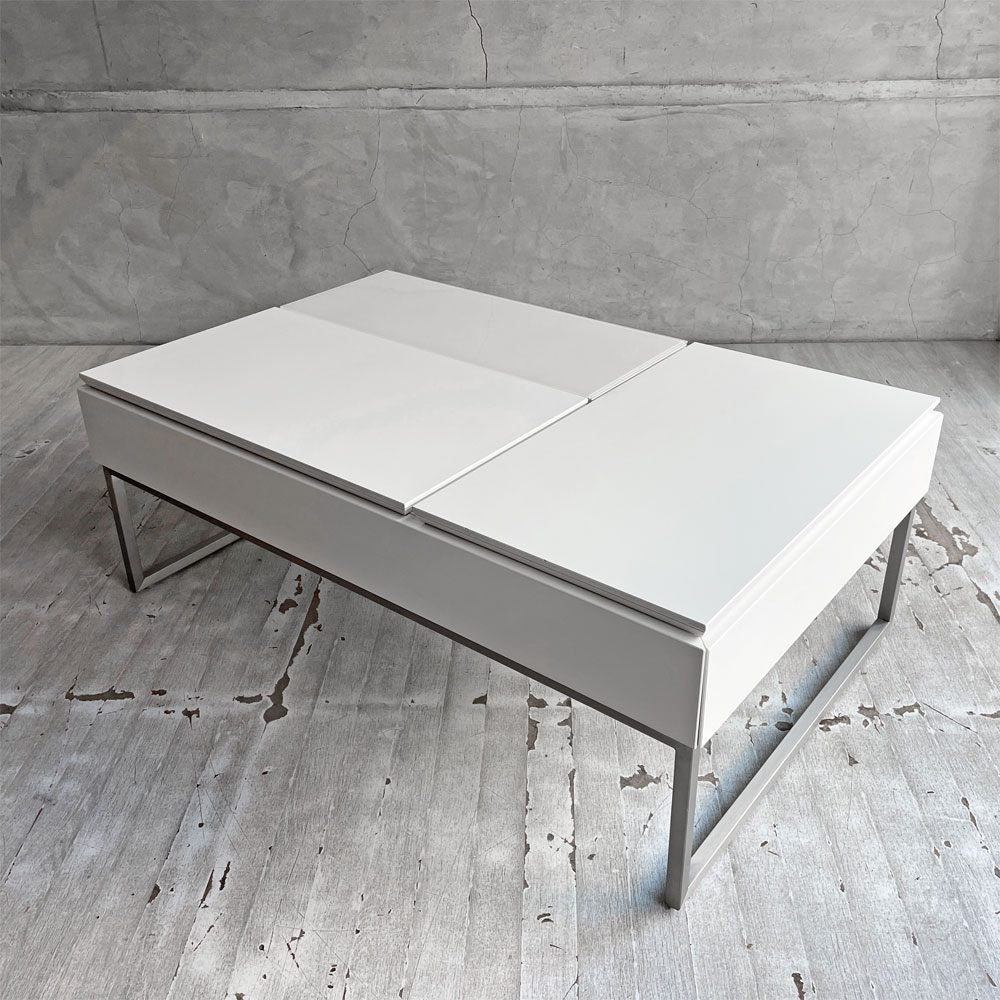 ボーコンセプト BoConcept シヴァ Chiva コーヒーテーブル 天板リフトアップ 収納スペース付 W88cm マットホワイト ガラス天板 廃番カラー 北欧モダン デンマーク ♪