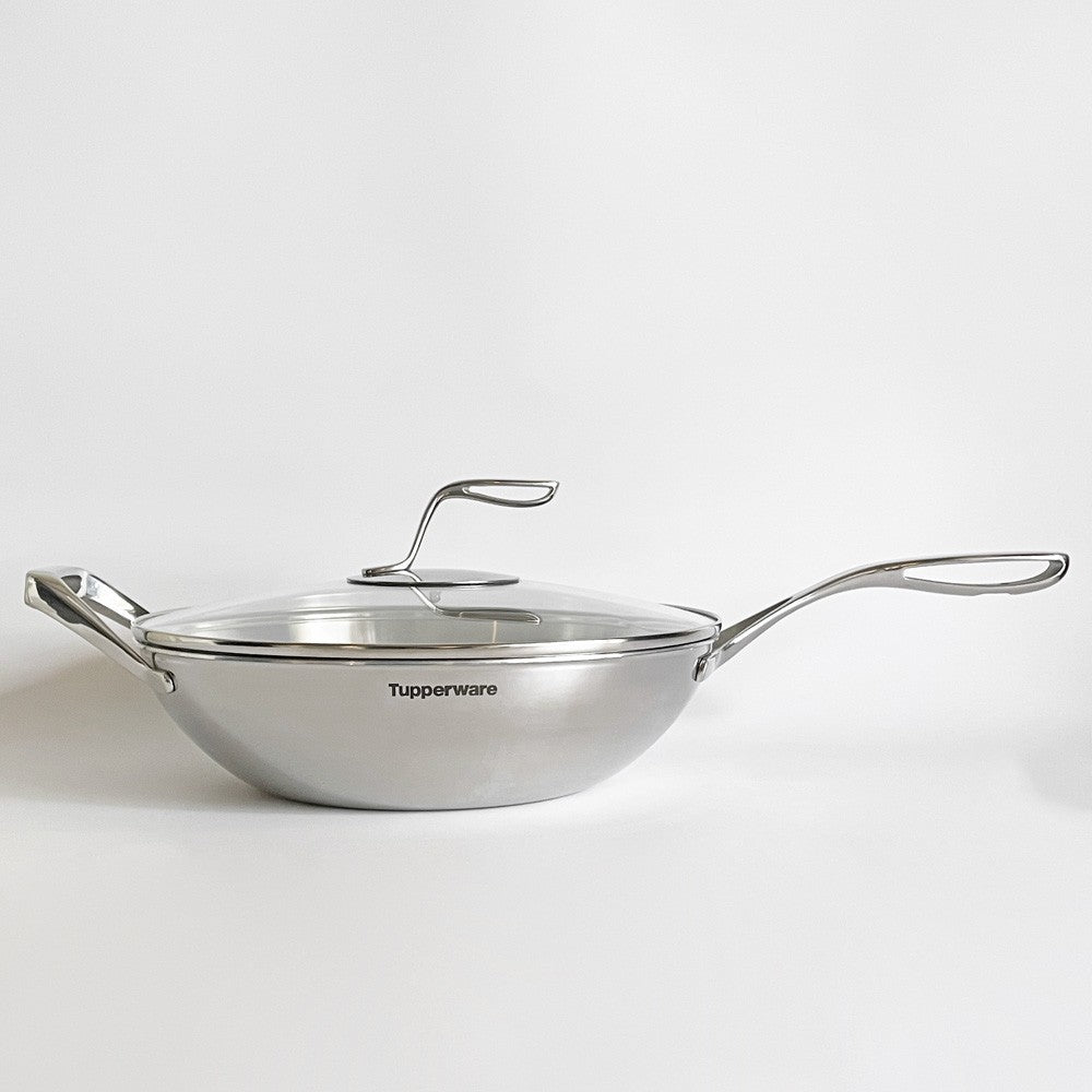 タッパーウェア Tupperware マストロクックウェア Mastro Cookware ウォック 32cm フライパン 5L 片手鍋 サイドハンドル付 ガラス蓋付 アメリカ ■
