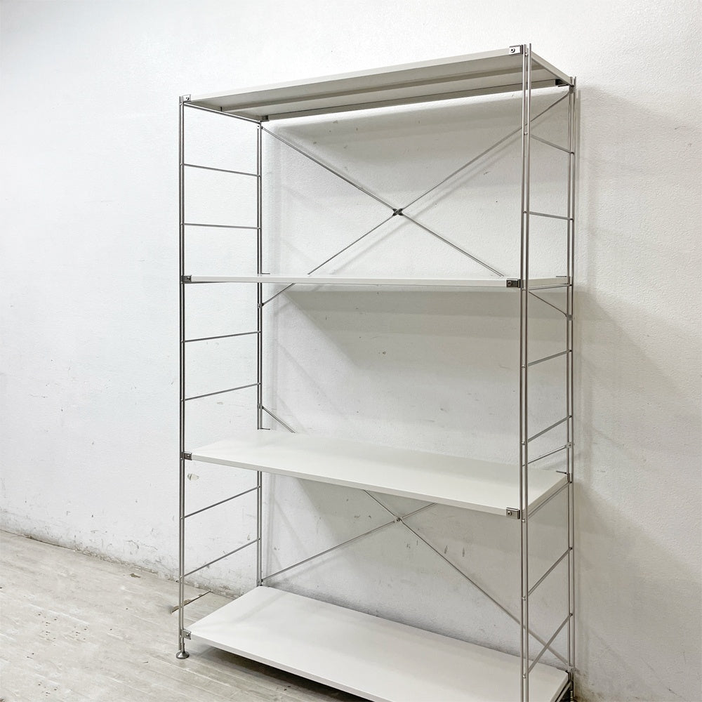 無印良品 MUJI ステンレスユニットシェルフ オープンシェルフ 本棚 飾り棚 収納棚 棚板4枚 ライトグレー W114cm H175cm ●