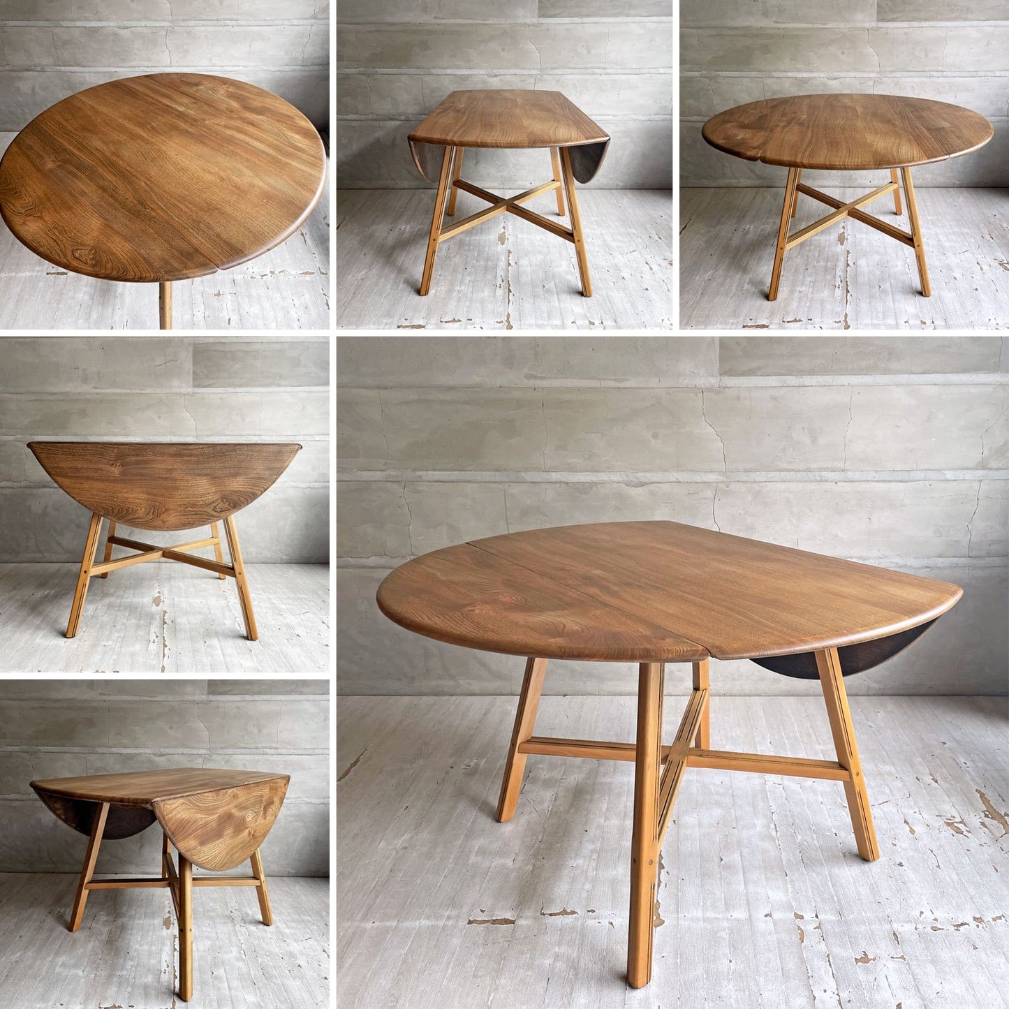 アーコール ERCOL オールドコロニアル ドロップリーフテーブル バタフライ ダイニングテーブル オーバル 折り畳み式 エルム材 UKビンテージ 英国家具 ♪