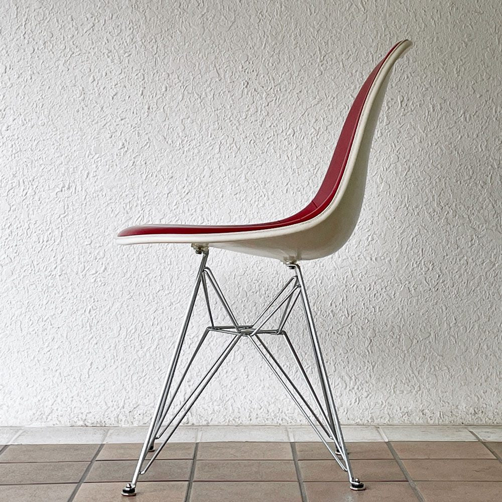 ハーマンミラー Herman Miller サイドシェルチェア 3rd パーチメント PVCレザー ボルドー エッフェルベース リプロダクト脚 イームズ ビンテージ ミッドセンチュリー ◇