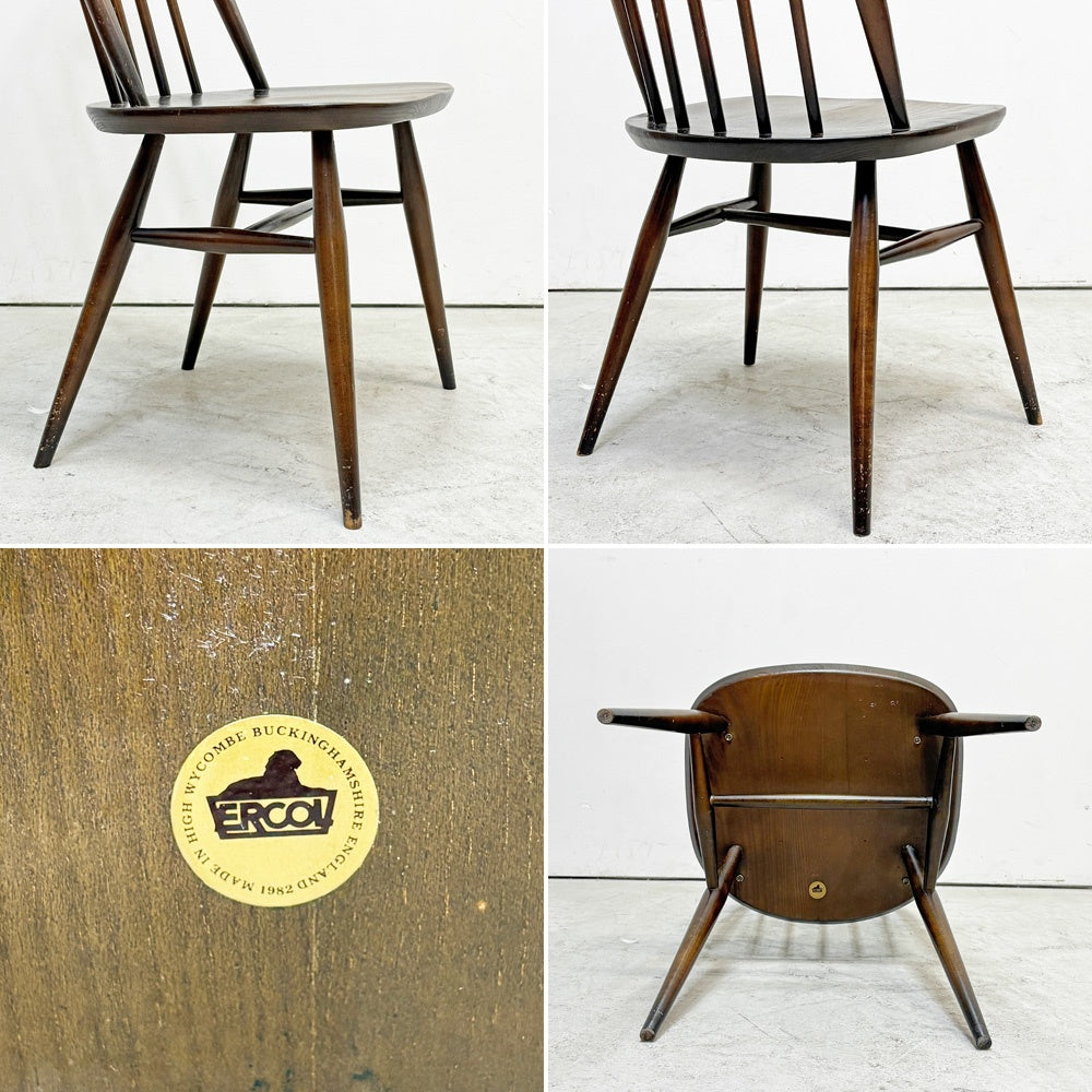 アーコール Ercol クエーカーチェア ダイニングチェア ハイバック オールドコロニアル ブラウン エルム材 × ビーチ材 UKビンテージ 英国家具 B ●