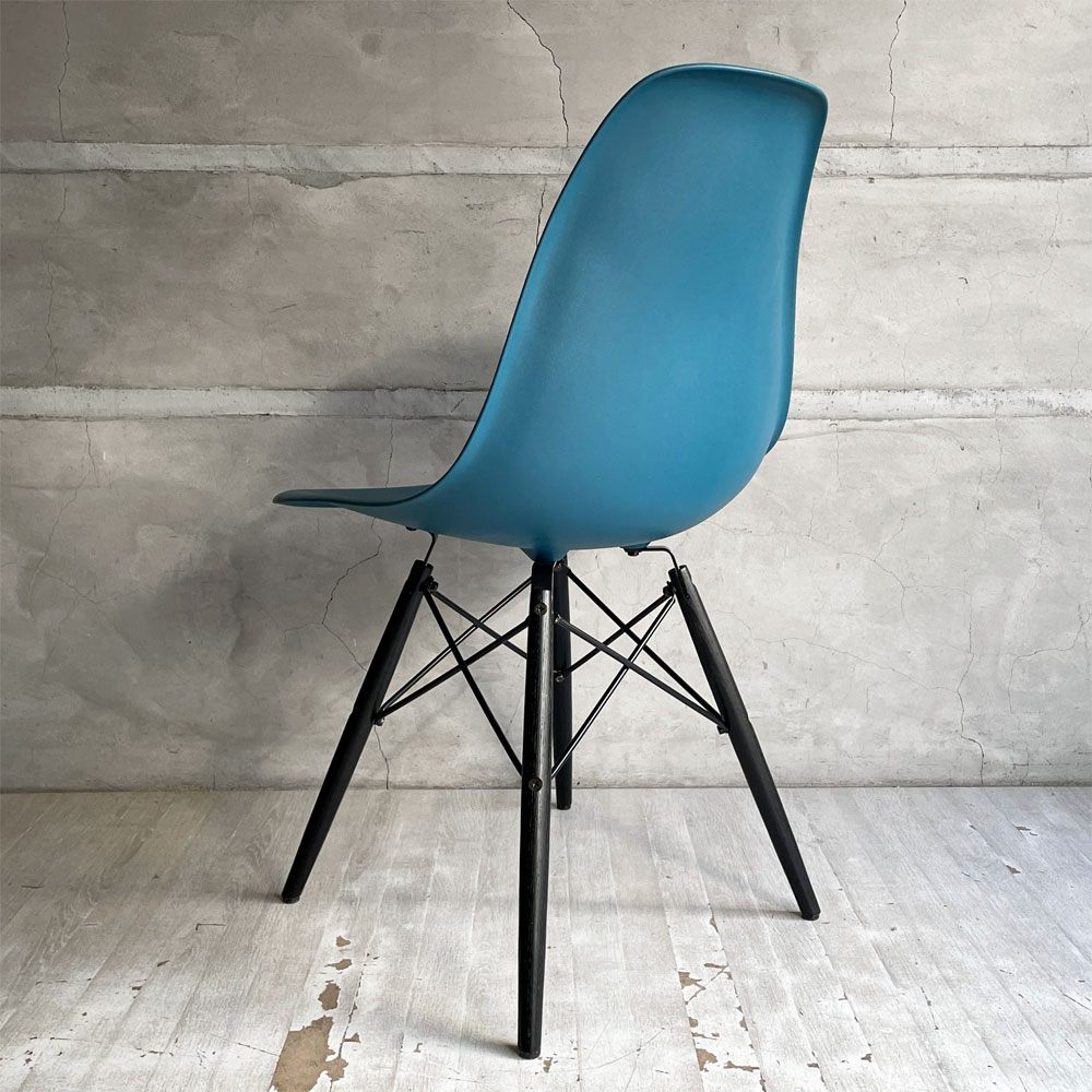 ハーマンミラー HermanMiller サイドシェルチェア ドゥエルレッグ DSW ピーコックブルー × エボニー ポリプロピレン製 イームズ ミッドセンチュリー 廃番色 ♪