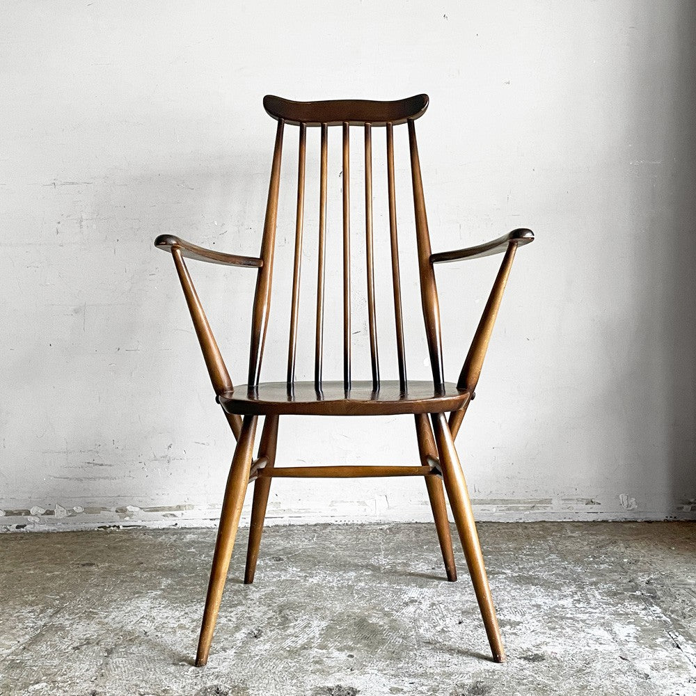 アーコール Ercol ゴールドスミス ダイニングチェア アームチェア コロニアル ハイバック エルム材 ダークブラウン UKビンテージ 英国 ■