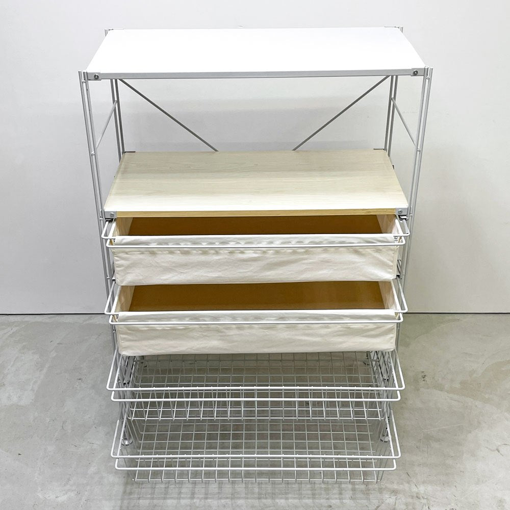 無印良品 MUJI スチールユニットシェルフ 5段 W84 H120㎝ 木製棚板 帆布 ワイヤー バスケット 4杯 ●