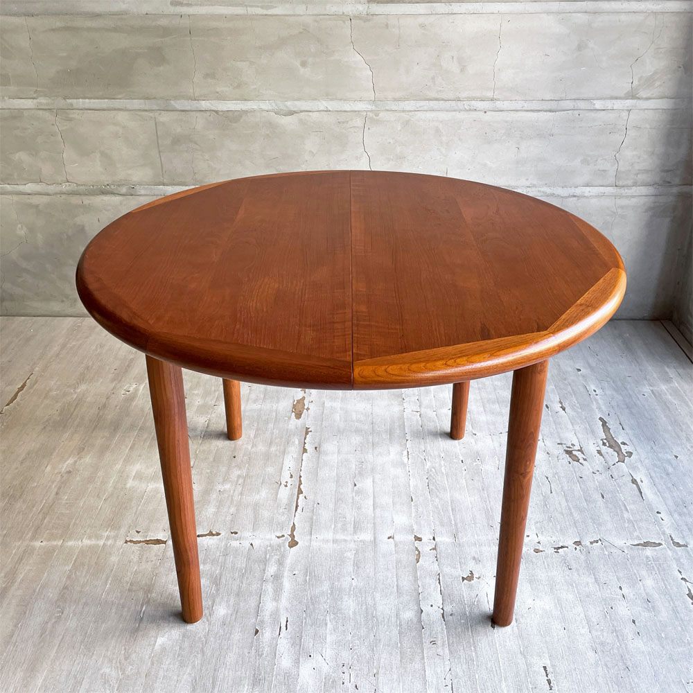 デンマークビンテージ Danish Vintage チーク材 エクステンション ダイニングテーブル ラウンド/ オーバル 伸長式 北欧家具 ♪