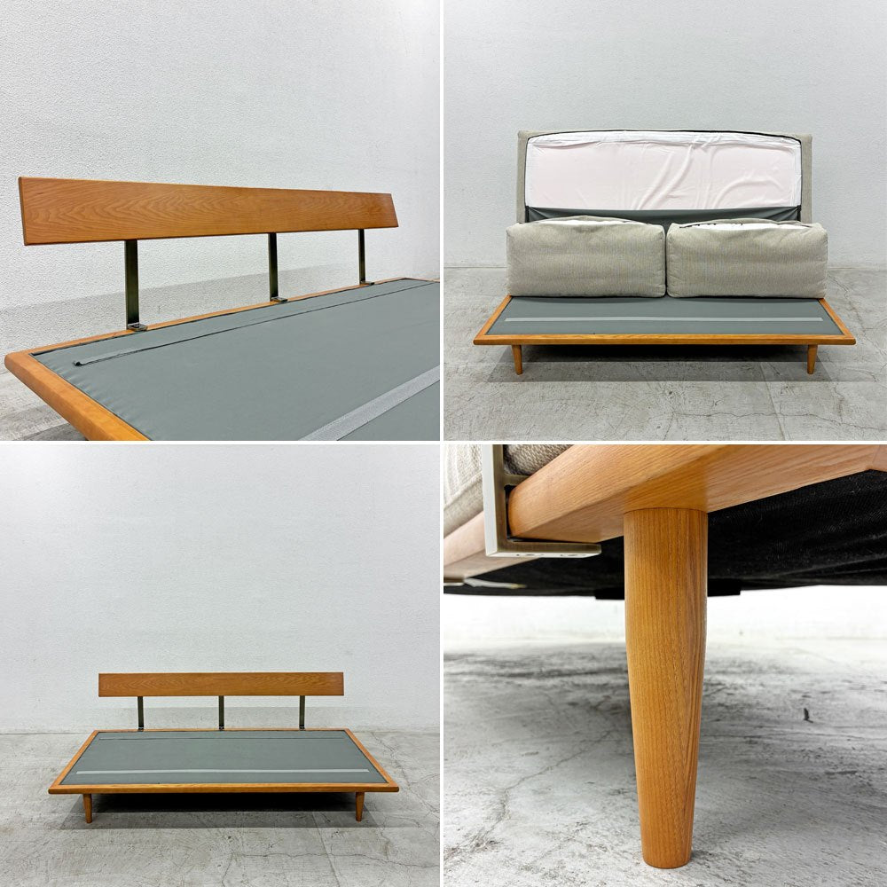 ウニコ unico ジッジ ZIZZI カバーリングソファベッド 3人掛けソファ W199×D99cm アッシュ材 チークカラー ファブリック ベージュ 定価￥159,500- 〓