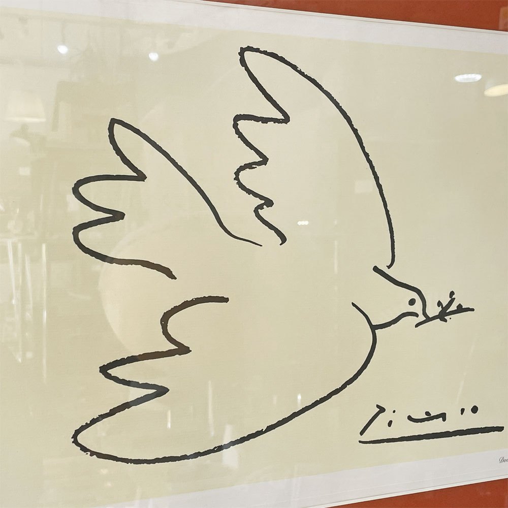 パブロ・ピカソ Pablo Picasso ドーブオブピース Dove of Peace 平和の鳩 ラインアートポスター ウォールアート 額装64ｃｍ×49ｃｍ ★