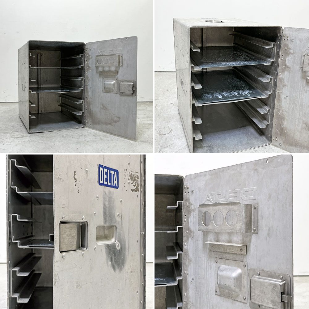 DELTA航空 ビンテージ ギャレーコンテナ ボックス Galley Box アルミ製 1ドア 6段 棚板付き 1960～70`s US Vintage A ●