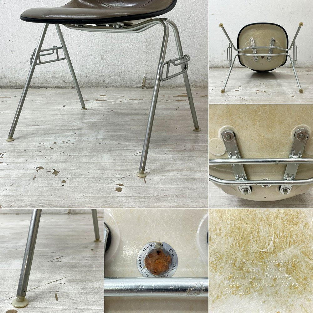 ハーマンミラー Herman Miller モダンファニチャーセールス ビンテージ サイドシェルチェア 3rd FRP アプホルスター レザー スタッキングベース イームズ ●