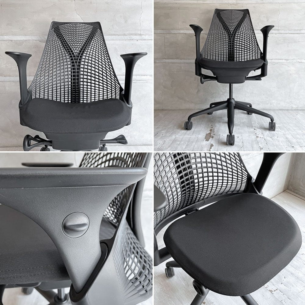 ハーマンミラー HermanMiller セイルチェア SAYL Chair デスクチェア ブラック サスペンションミドルバック アジャスタブルアーム キャスター付 イヴ・ベアール ♪