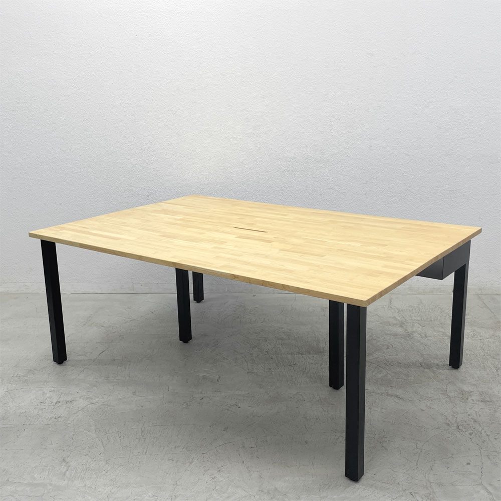 かなでもの KANADEMONO ザ・テーブル THE TABLE デスク ラバーウッド W180 x D120cm シンプルトレイ付き ブラックスチール 〓