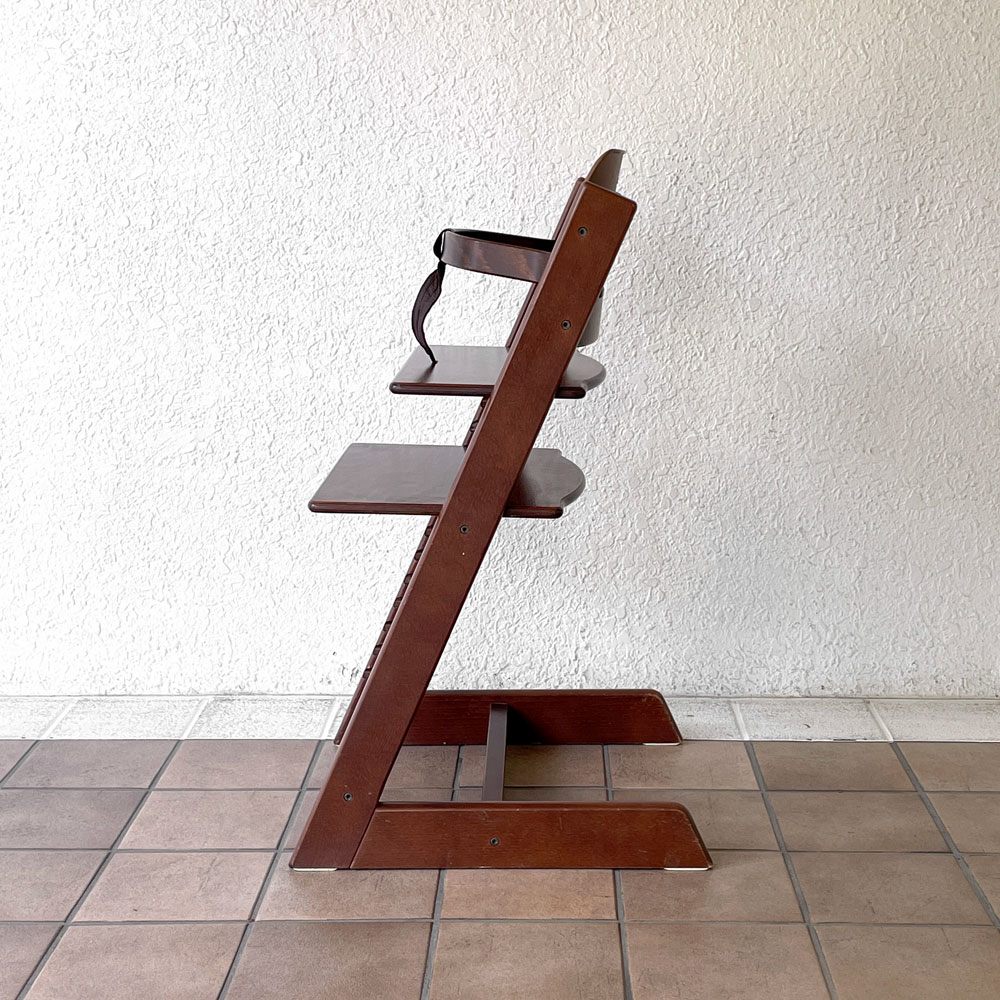 ストッケ STOKKE トリップトラップ TRIPP TRAPP ベビーチェア キッズチェア ブラウン S/N3～ 高さ調整可 木製ガード レザーベルト プラスチック背もたれ ノルウェー ◇