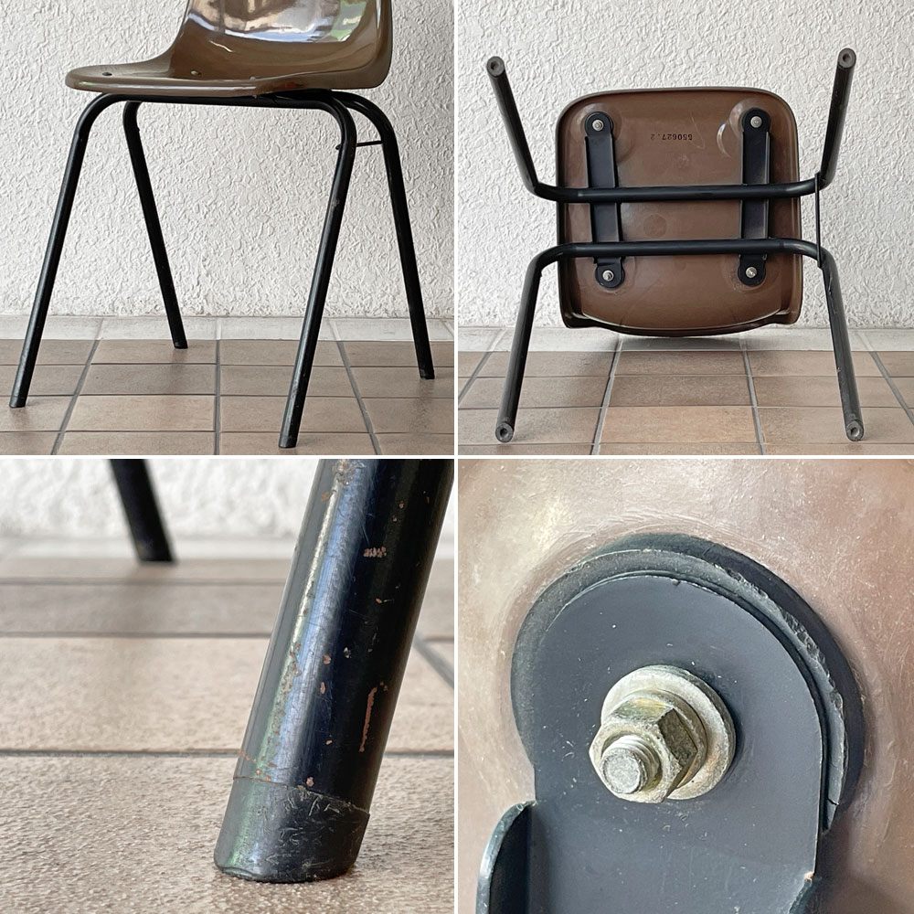 コトブキ KOTOBUKI スタッキングチェア FRP製 シェルチェア スチール脚 ブラウン 剣持勇デザイン ビンテージ ジャパニーズミッドセンチュリー B ◇