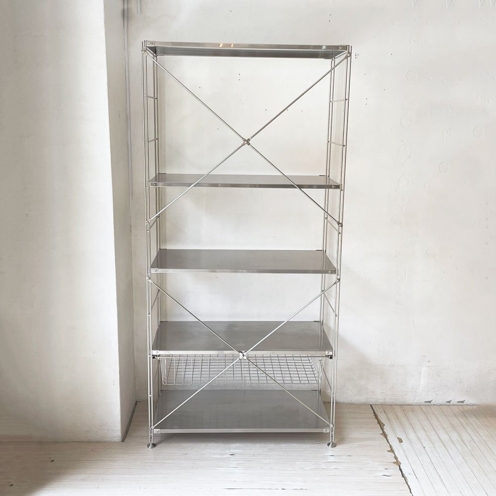 無印良品 MUJI ステンレス ユニットシェルフ 5段 S-SUS・ステンレス棚セット+ワイヤーバスケット 参考39,390円 ★