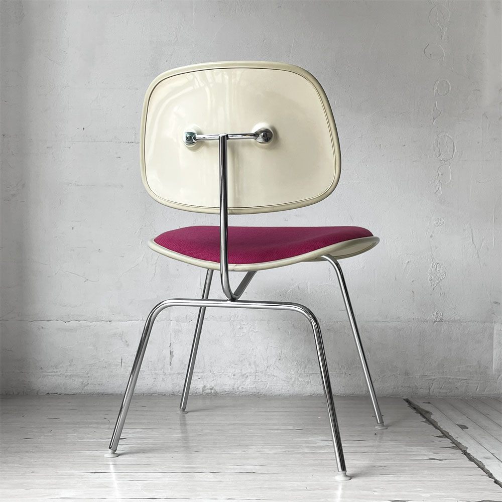 ハーマンミラー Herman Miller ツーピースプラスチックチェア Two Piece Plastic Chair DCM ホワイト マゼンタ ファブリック張替済 ビンテージ イームズ 希少 ★