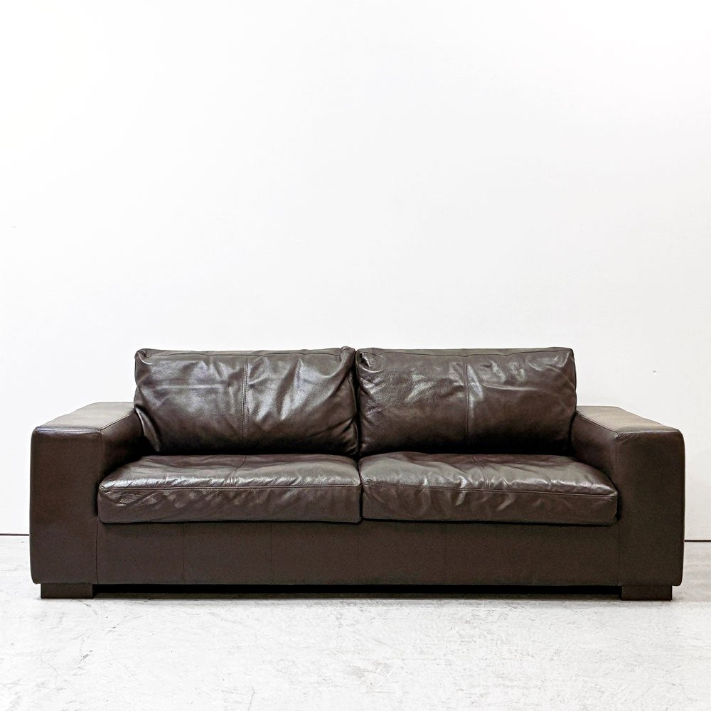 アクタス ACTUS 2人掛けソファ 2P SOFA 本革 ダークブラウン調カラー ワイドアーム シンプルモダン ●