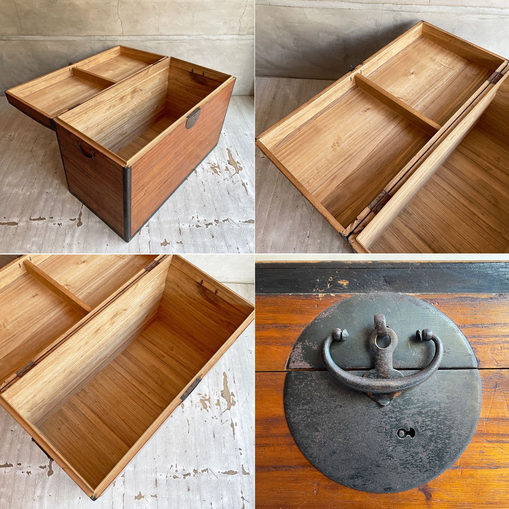 ジャパンビンテージ Japan Vintage 長持ち 衣装箱 木箱 収納箱 和家具 時代家具 古道具 ♪