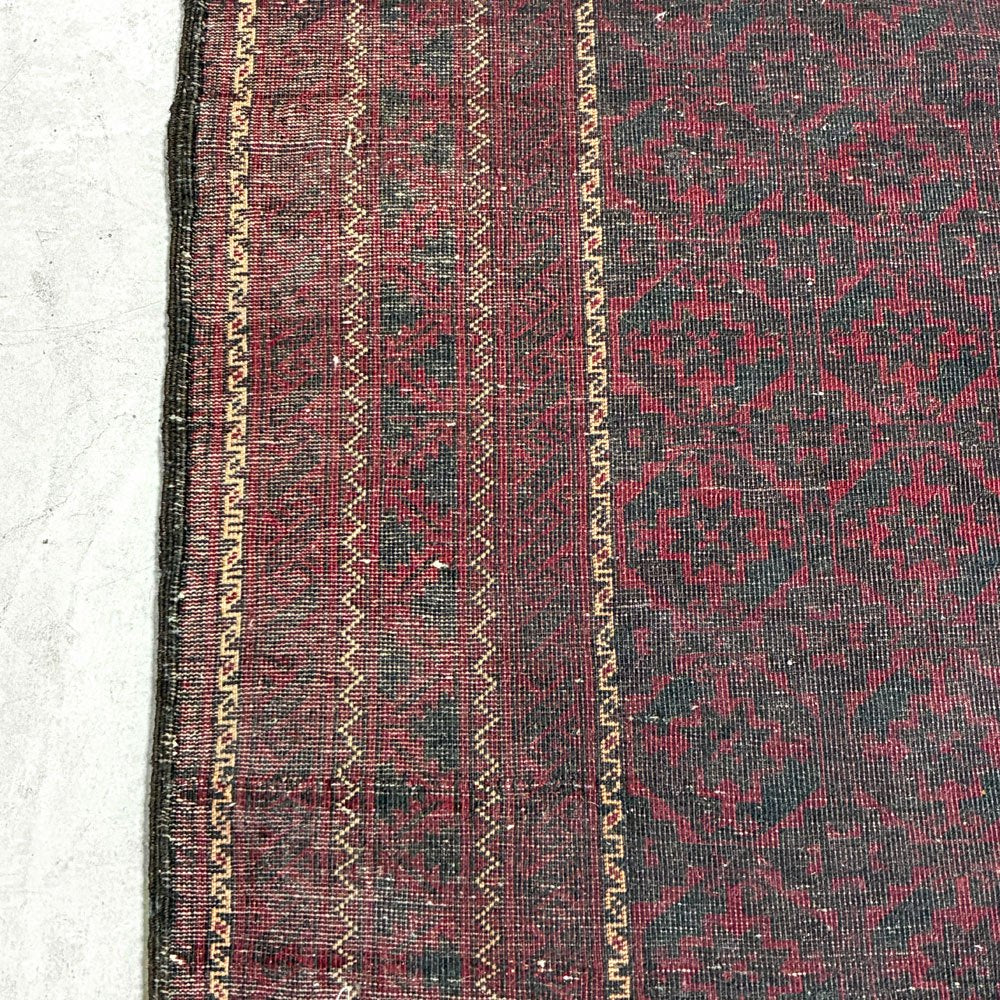 ビンテージ Vintage トルクメン トライバルラグ カーペット 絨毯 ワインレッド 213×125cm アンティーク調 ●