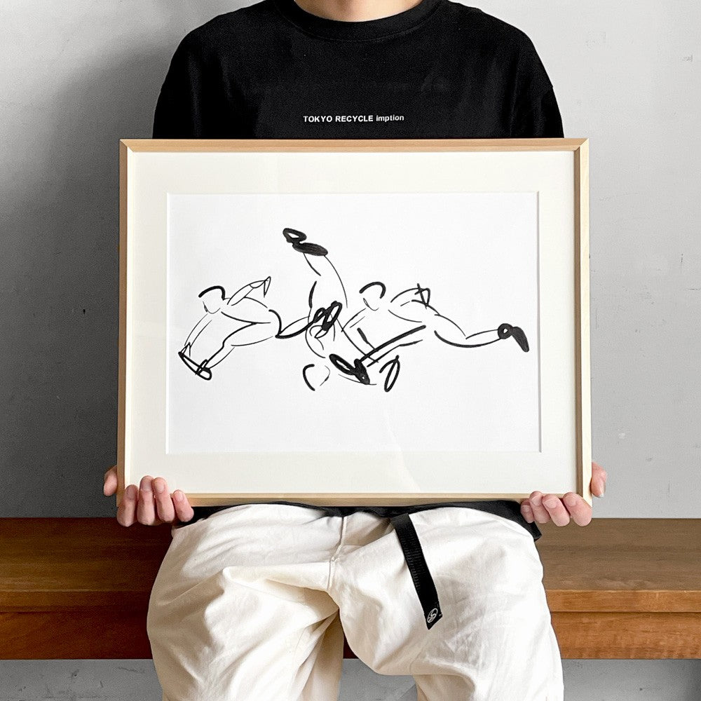 水戸部春奈 Running Drawing 2021 ドローイング 原画 42 × 30cm 額装品 現代作家■