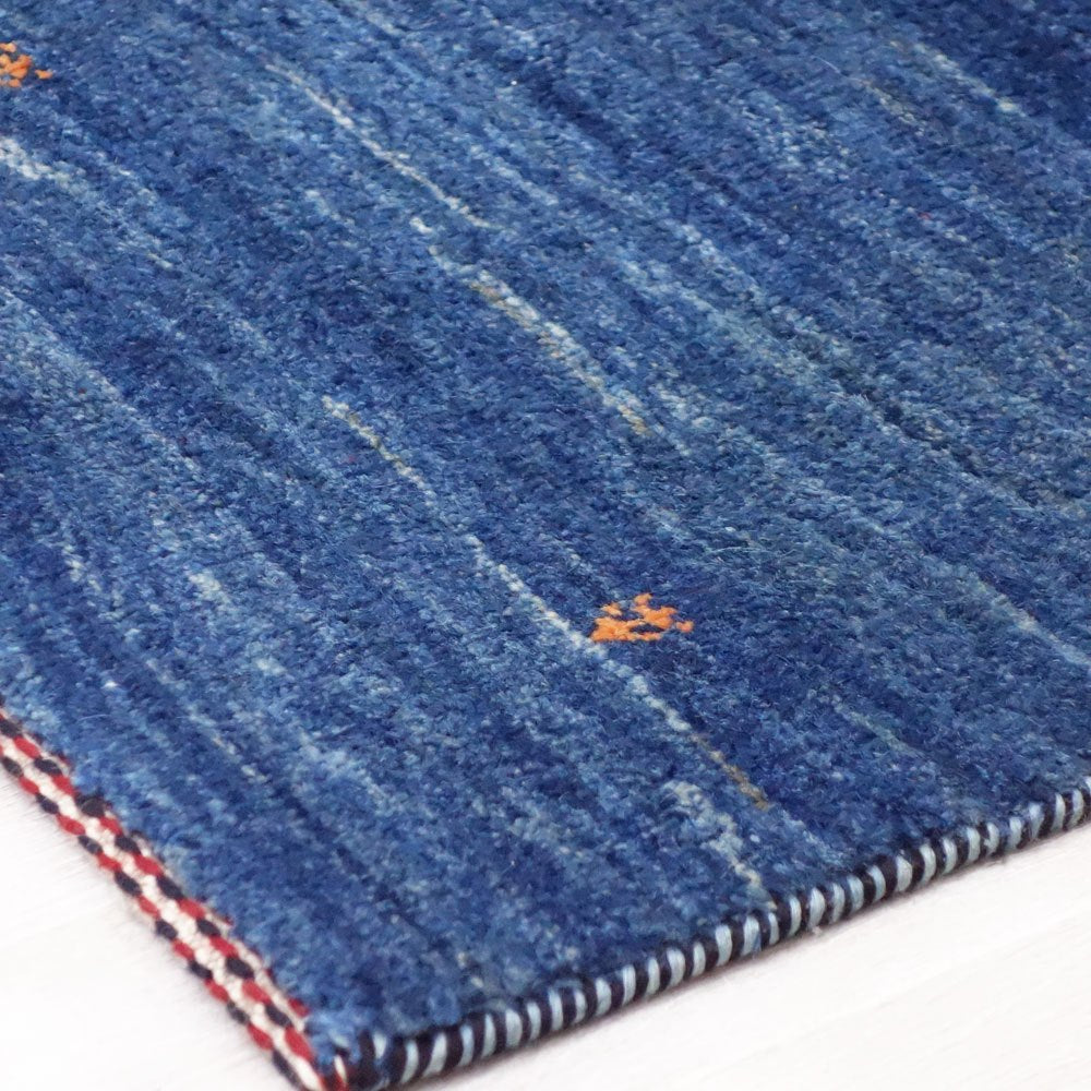 イラン 手織り ギャッベ gabbeh 絨毯 ラグ カーペット ブルー 120×76cm 鹿モチーフ ●