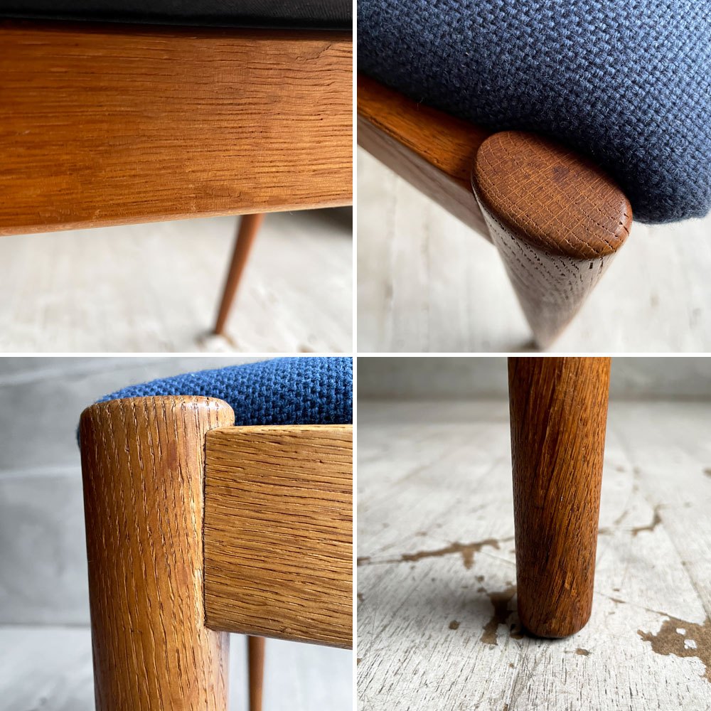 スコウ・アンデルセン Schou Andersen No.42 ダイニングチェア ハーフアーム オーク材 ネイビー ファブリック張替え済み カイ・クリスチャンセン 北欧 デンマークビンテージ ♪