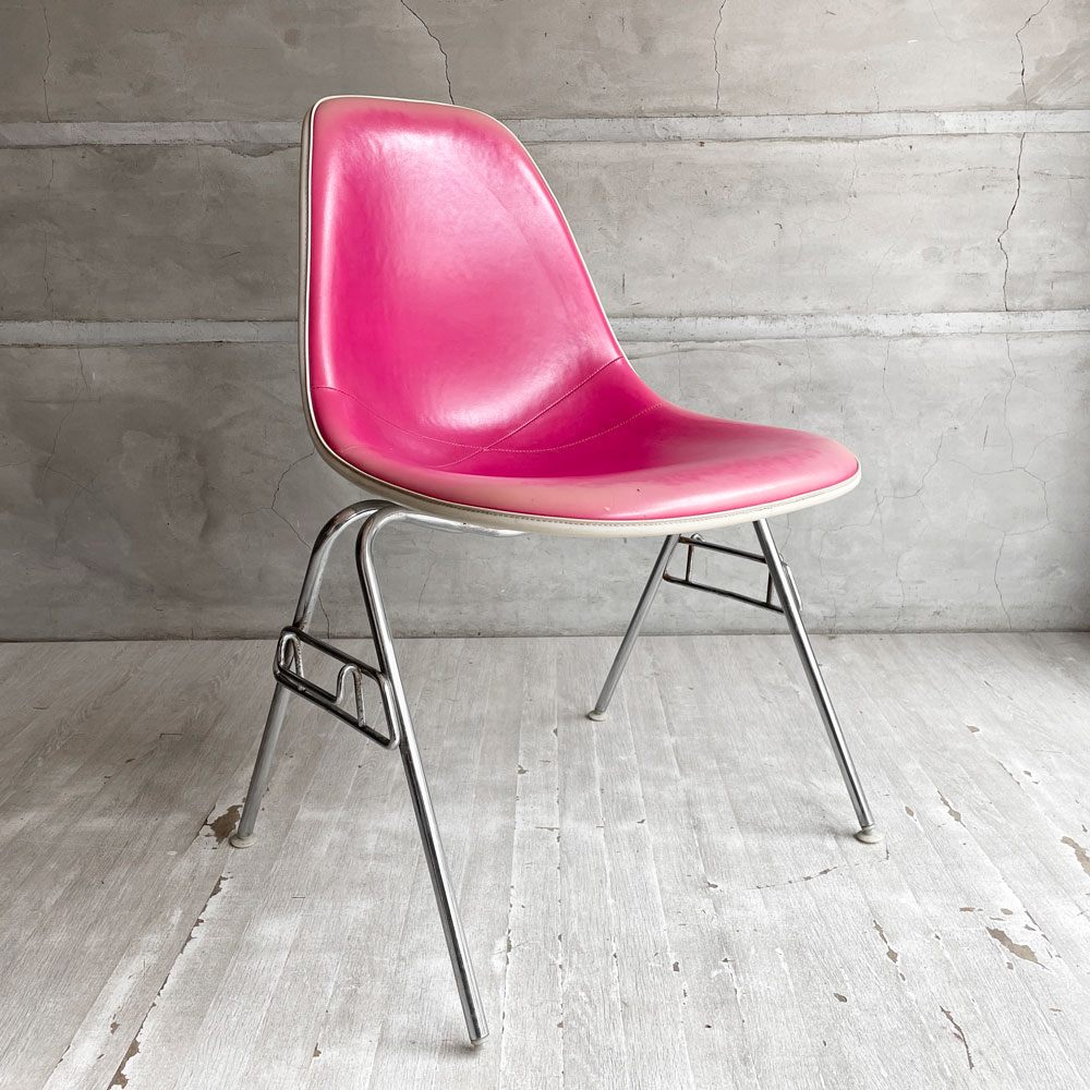 ハーマンミラー Herman Miller サイドシェルチェア サード 3rd ビンテージ PVCレザー FRP製 スタッキングベース イームズ B ♪