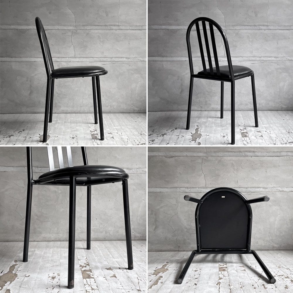 フランスビンテージ French Vintage ステヴァンチェア Stevens Chair モデルC Model C ブラック レザー クッションシート ロベール・マレ＝ステヴァンス 刻印有 A ♪