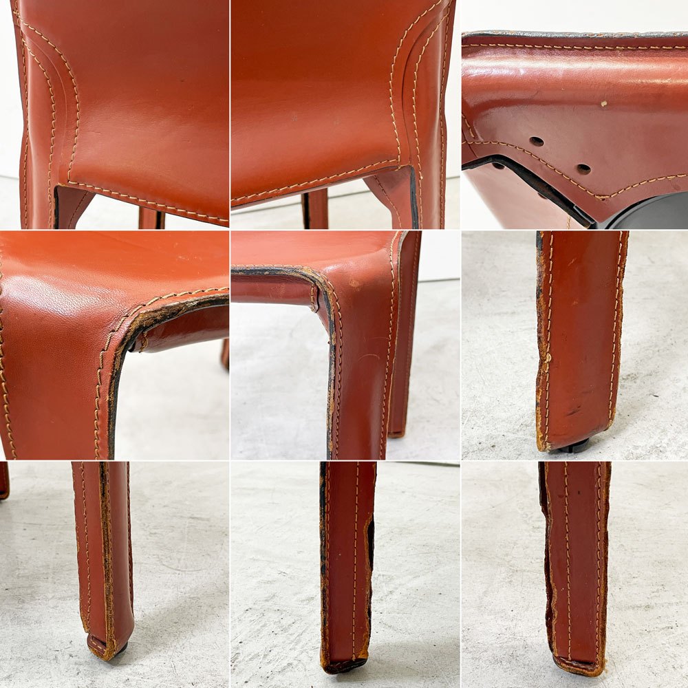 カッシーナ Cassina キャブチェア 412 CAB CHAIR アームレス 最高級本革 赤茶 マリオ・ベリーニ MoMA 永久展示品 イタリアモダン A ●