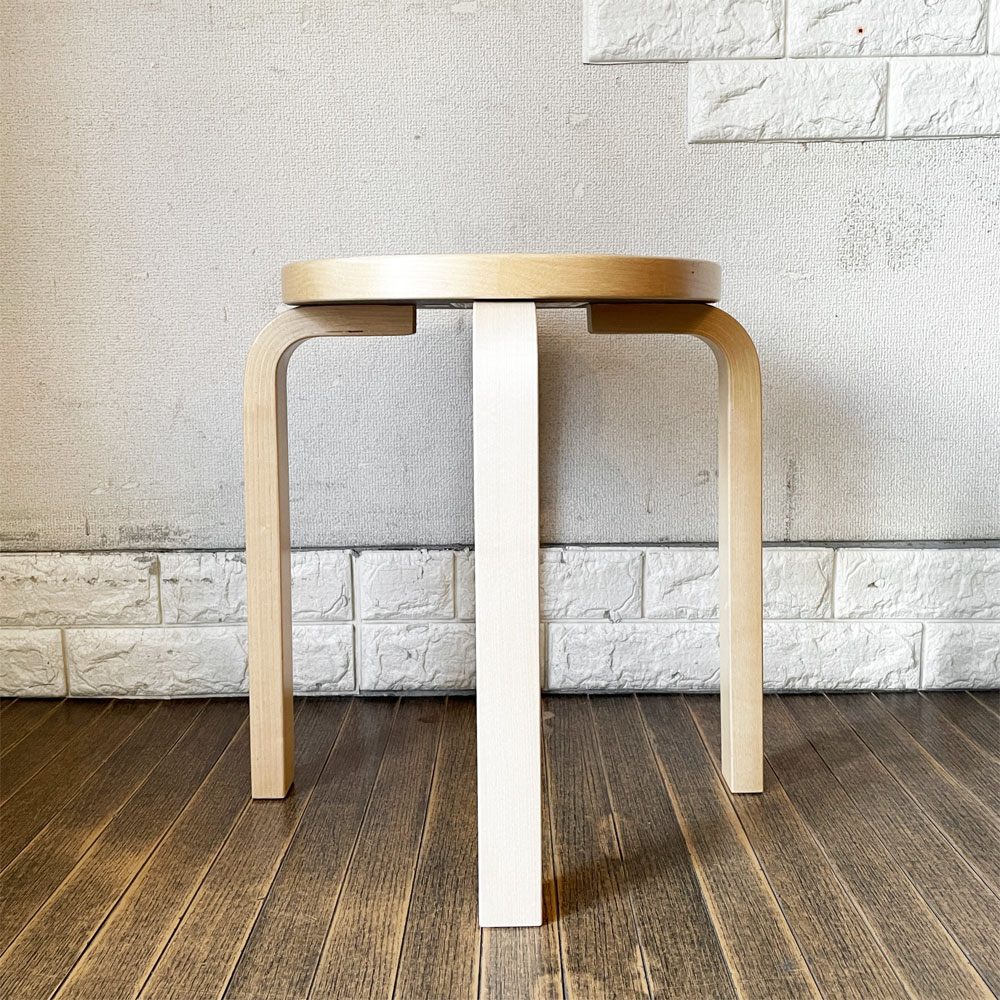アルテック artek × 無印良品 MUJI バーチ材スツール E60 ブラウンラミネート コーティングなし 4本脚 アルヴァ・アアルト フィンランド 北欧家具 廃番 ◎