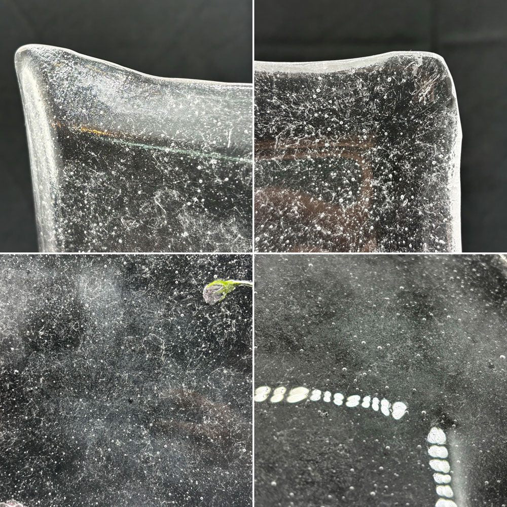 岡田多恵 ガラス 角皿 スクエアプレート パートドヴェール 花 24cm 現代作家 ●