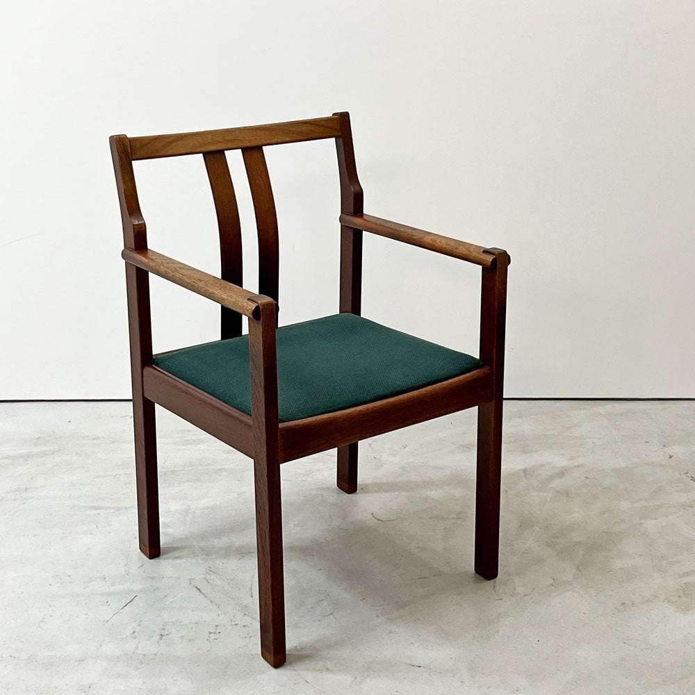 ジャパンビンテージ Japan Vintage チーク材 アームチェア ダイニングチェア グリーン ファブリック 北欧スタイル A ●