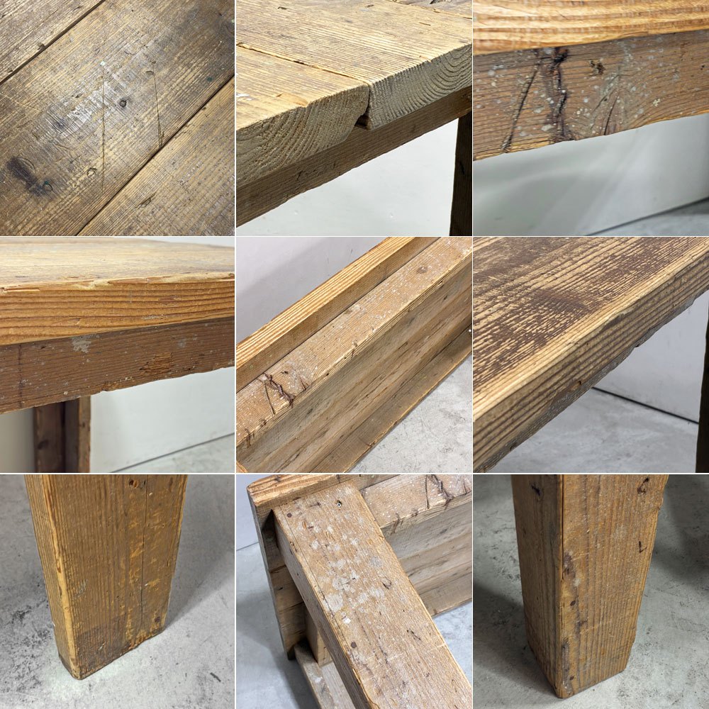 古材 ワークデスク ダイニングテーブル 作業台 W120cm 木味 店舗什器 ビンテージ ●